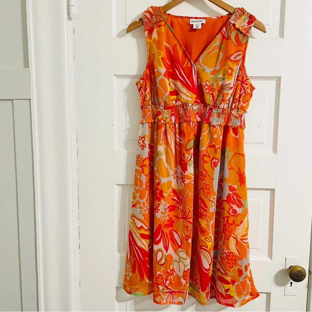 Motherhood Maternity Dress - Orange Floral Sleeveless Fit & Flare - Picture 1 of 3